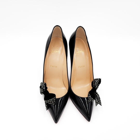 Christian Louboutin Madame Menule 100 Black Patent Leather Crystal Pumps EU 38.5 - Picture 4 of 9